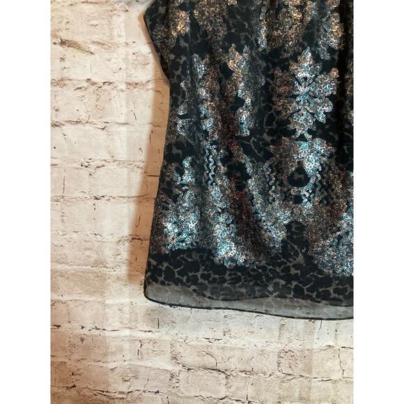 Elie Tahari Top Womens Medium Black All Over Sequin Animal Print Shimmer Career - Picture 3 of 14